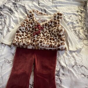 Leopard Print Kids Matching Set with Red Pants